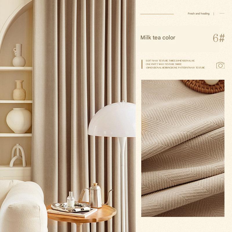 YL-36576 Herringbone Chenille Fabric Thickened Blackout Curtain Fabric New Bedroom Matcha Green Shaoxing Curtain Wholesale