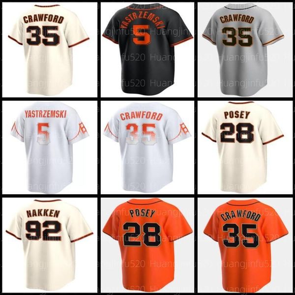 Mens 28 Buster Posey Baseball Jersey 35 Brandon Crawford Mike Yastrzemski Will Clark Brandon Belt Joey Bart LaMonte