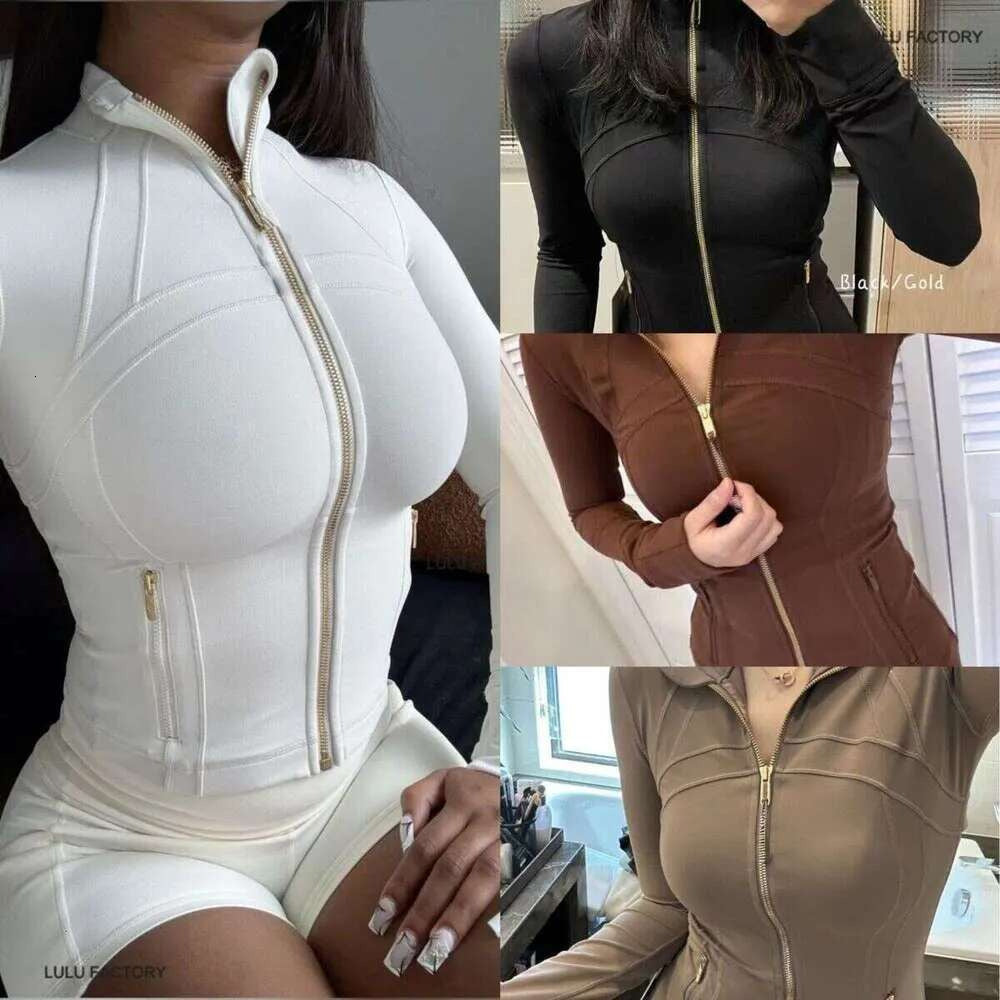Designer 5A Top Quality Yoga Gold Zipper Jacket 25&#039;&#039; Pants Women Cropped Jacket Coat Full Length Jacket Activewear Solid Sportwear Legging