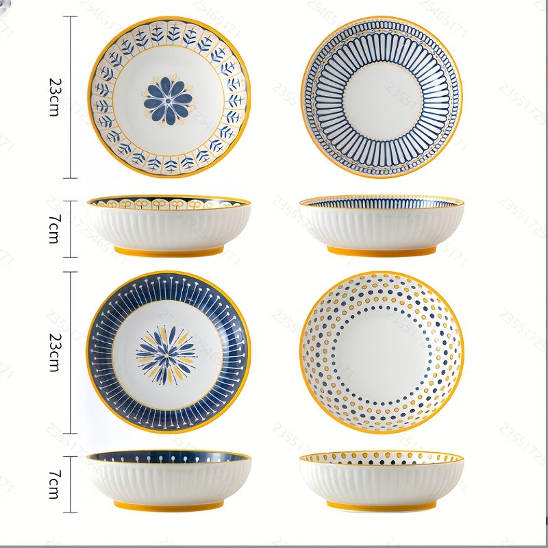 TEMU Ntkow 1set Of 4pcs Classic Bohemian Style 8-inch Plate, Classic Patterns, , Family Use, Microwave Safe, Dishwasher Safe, Salad Plate Dinner