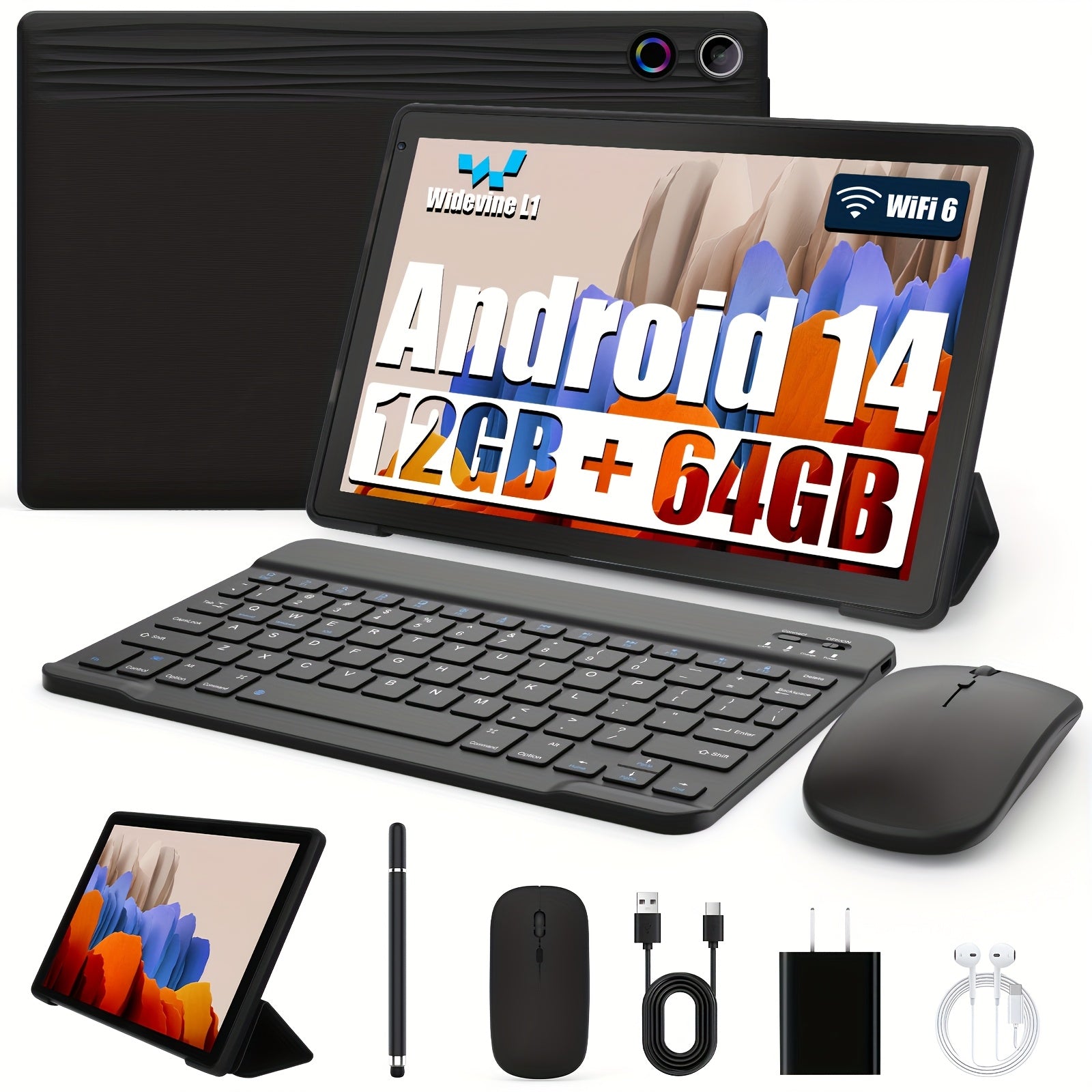 TEMU 2025 Latest Tablet [] 10.1-inch 14 Tablet With Wireless Keyboard Bundle - 128gb Rom + 14gb (4+10) + 1tb Expandable Storage, -core Processor,