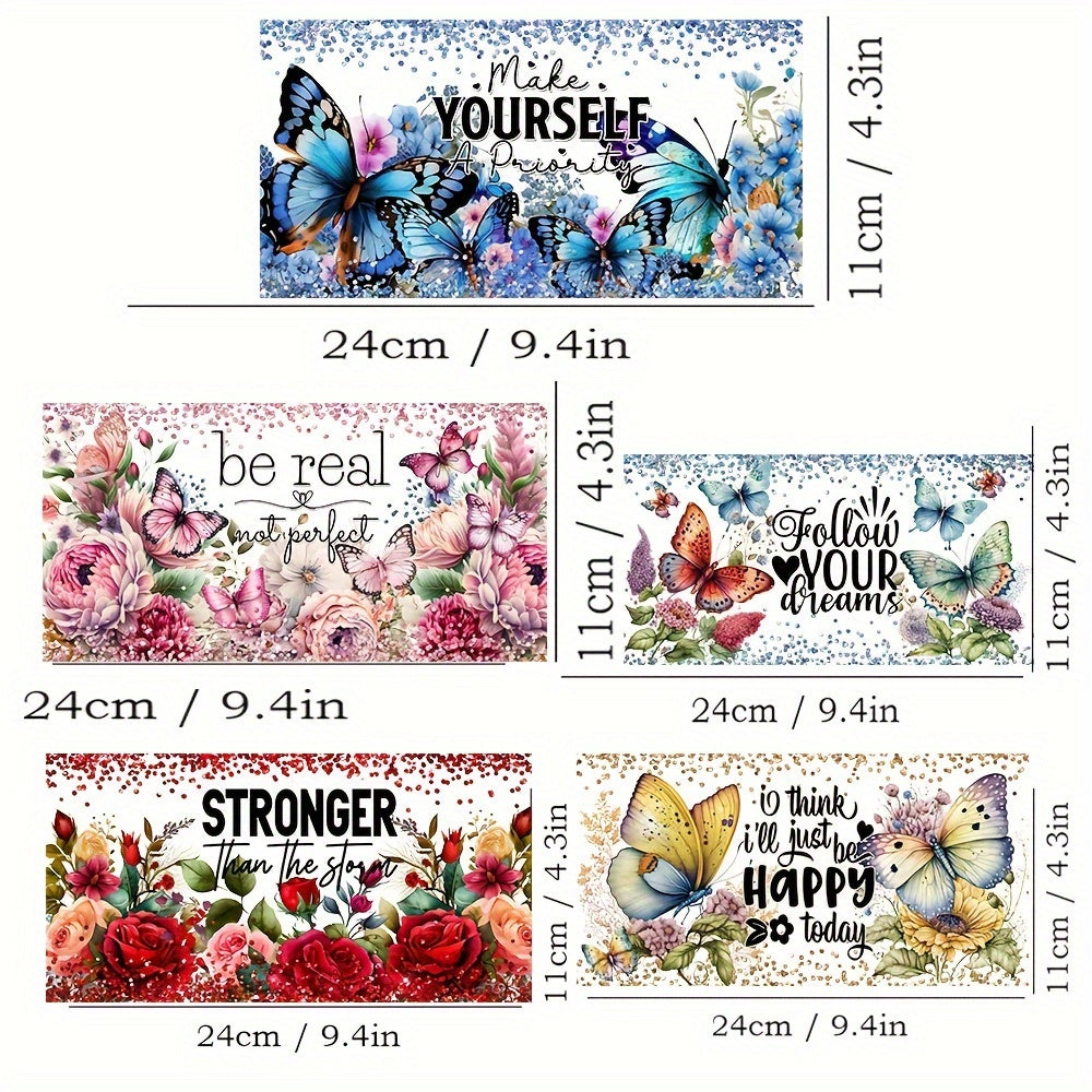 TEMU 5pcs-set Uv Dtf Cup Wraps Decals Printing Self-adhesive Stickers Dtf Transfer Sticker For 16 Oz Glass Can Wrap, 3d Waterproof And Scratch