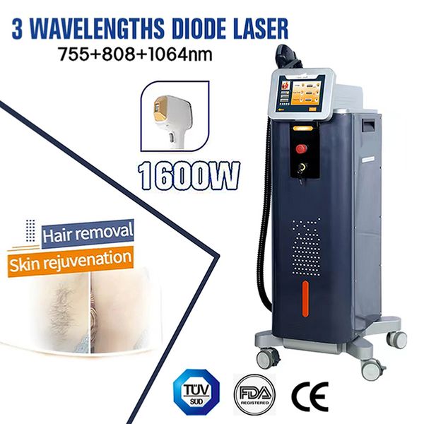 1600w Diode Laser Hair Removal Machine 808 nm Laser Equipment Professional permanent fast Hairs Remove Skin Rejuvenation 3 wavelengthS