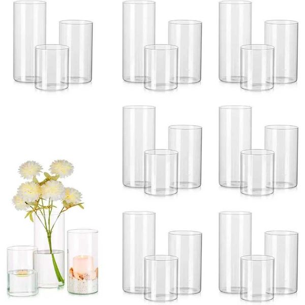 s Glass Cylinder Vases Set of 24 Tall Clear Vase for Centerpieces Glass Hurricane Candle Holders for Pillar or Floating Candles S241144