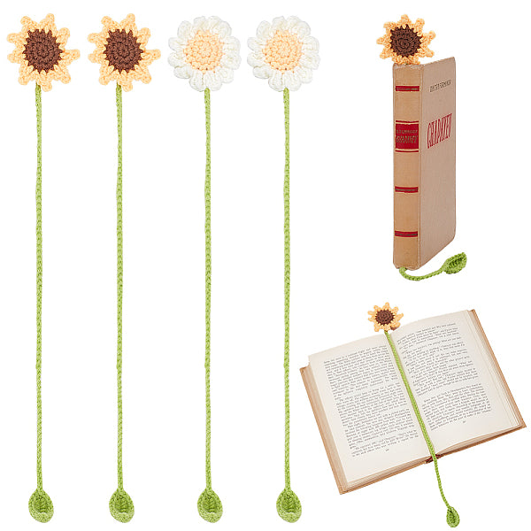 4 marque-page en laine crocheté en forme de plante