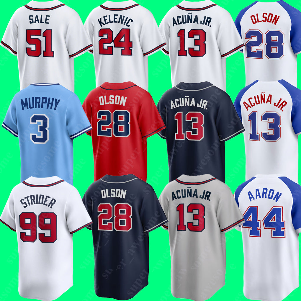 Ronald Acuna Jr. Baseball Jersey Austin Riley Michael Harris II Matt Olson Ozzie Albies Spencer Strider Jarred Kelenic Chris Sale Marcell Ozuna Juri