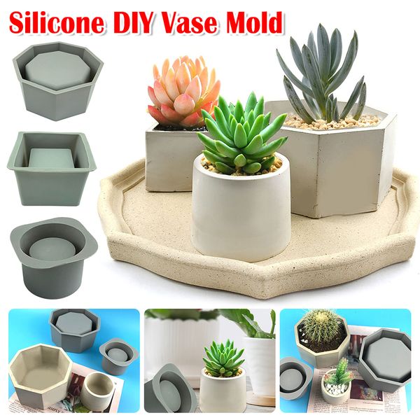 lower Pot Silicone Mold for DIY Hexagonal Concrete Mold Square Epoxy Resin Molds Holder Crystal Epoxy Clay Mould DIY Decor Gifts