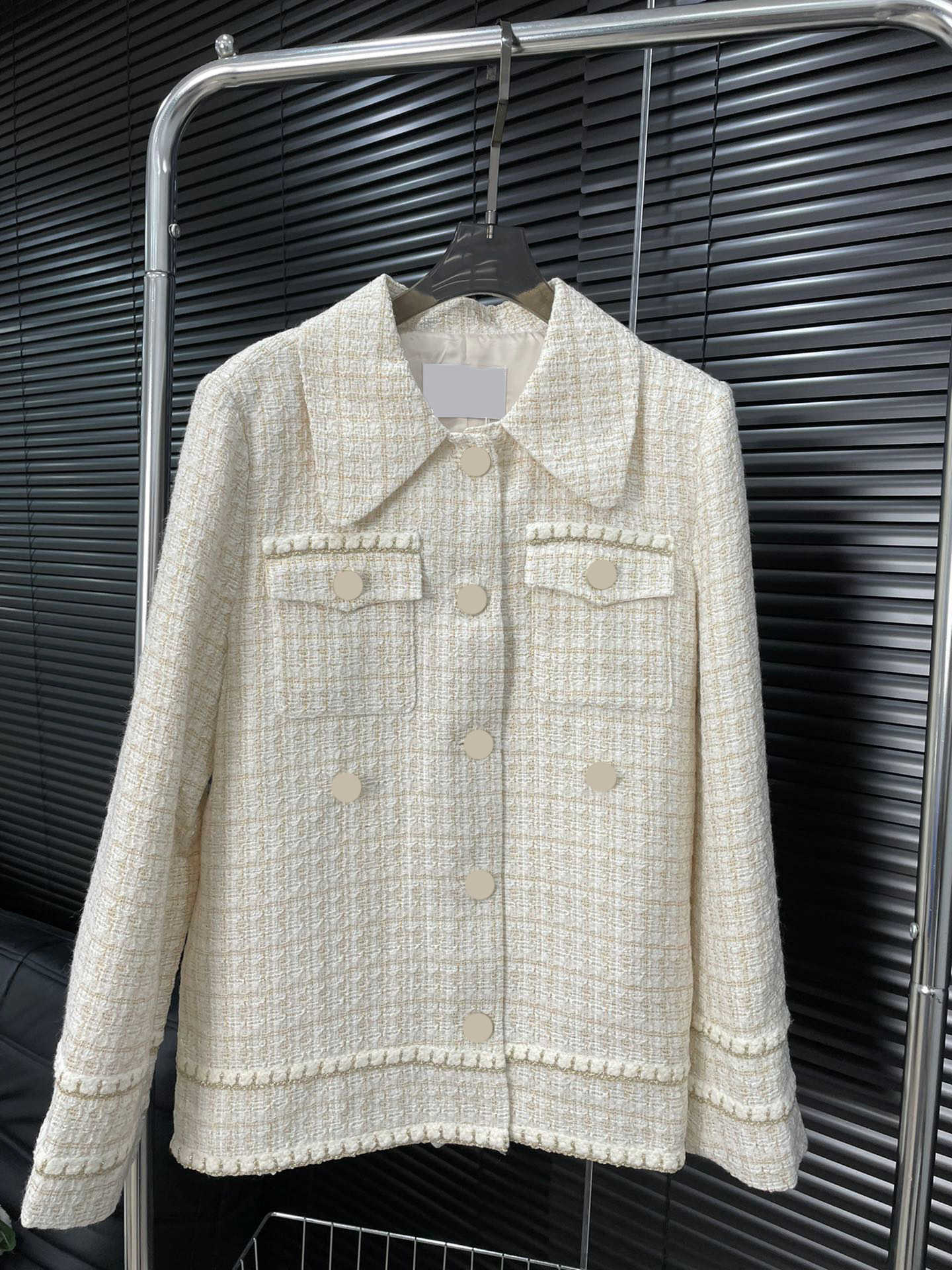 Jacket Brand Womens Jackets Tweed Fabric Stripes Trim Lapels Outerwear Custom Button Open Detachable Belt Slim Coats Fashion Designer Women Tops