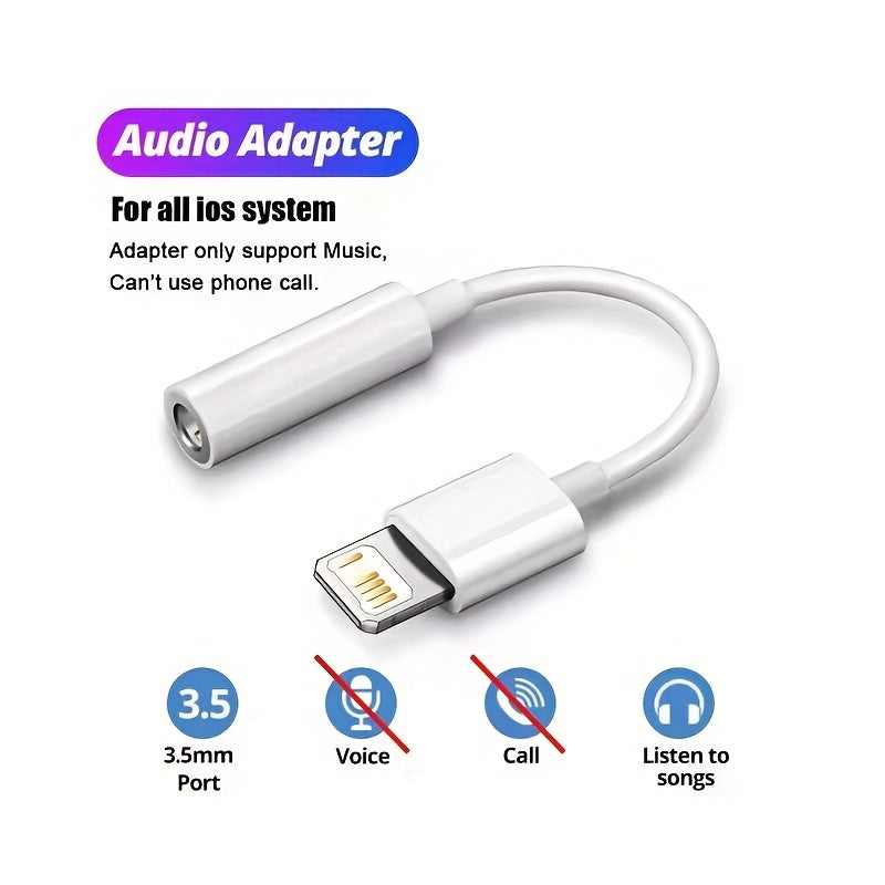 TEMU For Ios Adapter To 3.5mm Jack Aux Cable For Iphone 14 11 Pro Max Ipad Male To Female Adapter Headphone Converter Audio Splitter