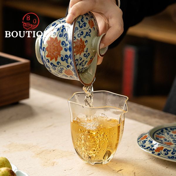 164ml Old Pottery Clay Entangled Branches Gaiwan Vintage Tea Tureen Tea Brewing Cover Bowl Chinese Tea Set Accessories Ornaments