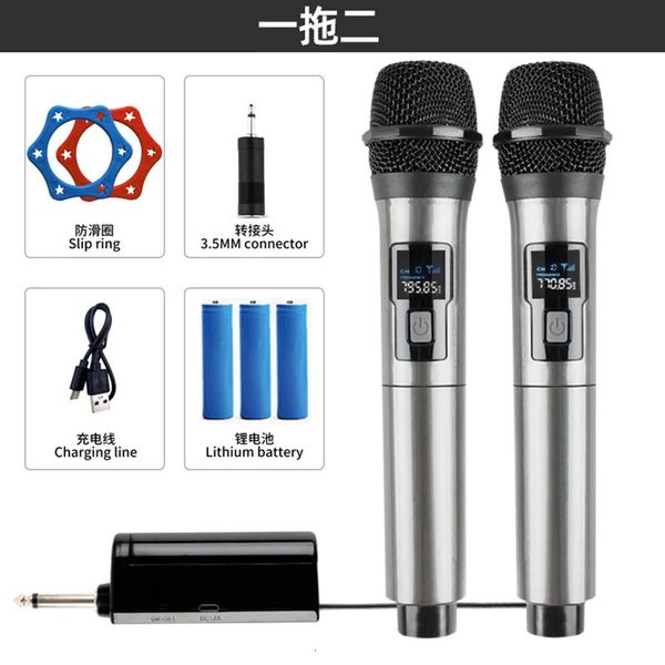 Voice Changers Wireless Microphone 2 Channels UHF Fixed Frequency Handheld Mic Micphone For Party Karaoke Professional Church Show Meeting 2
