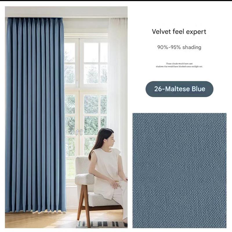 B430 new thick velvet expert chenille curtain cream color high light-shielding light luxury bedroom living room finished product sent to finalize