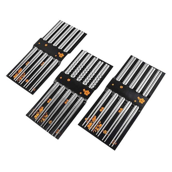 Aço 5 pares quadrados de pauzinhos inoxidáveis chineses elegantes e saudáveis metal de metal não deslizamento Kitchenxj24