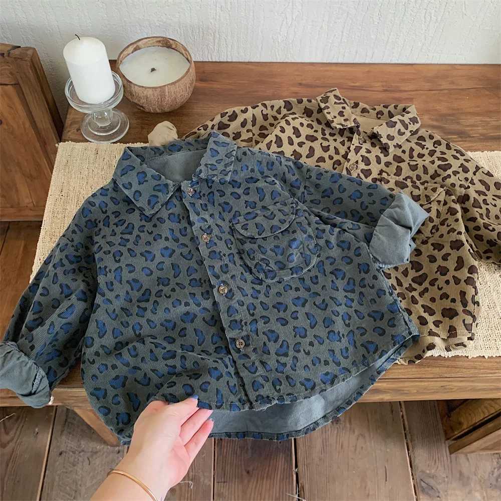 Blouses Boys Leopard Print Shirt Loose Coat Autumn New Tide Children Baby Spring Long Sleeved 2024 Fashion Simple Cool Y240906