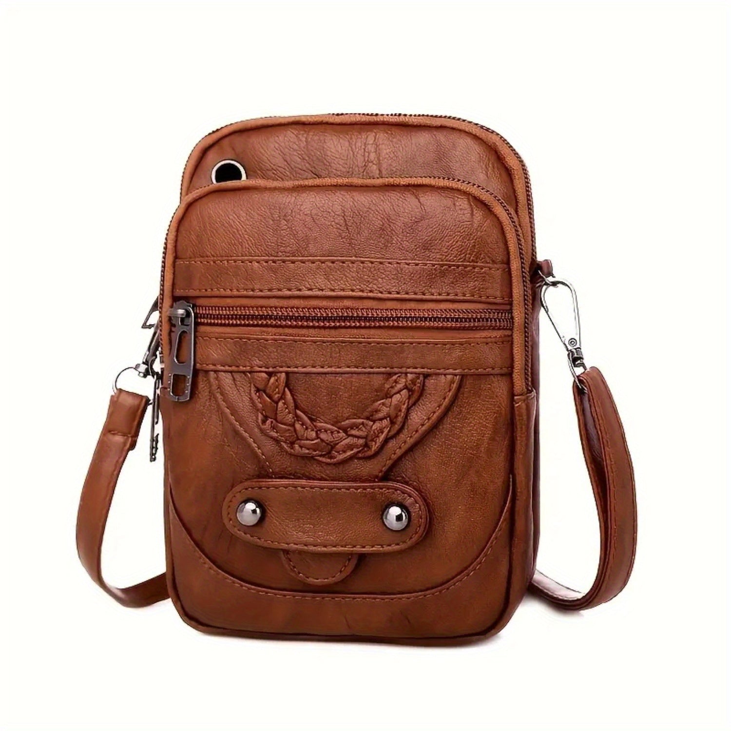 TEMU Retro Hiking Sports Crossbody Bag - Lightweight Adjustable Strap, Headphone Jack & Multiple Compartments, 8 Inch With Decorative Stitching For