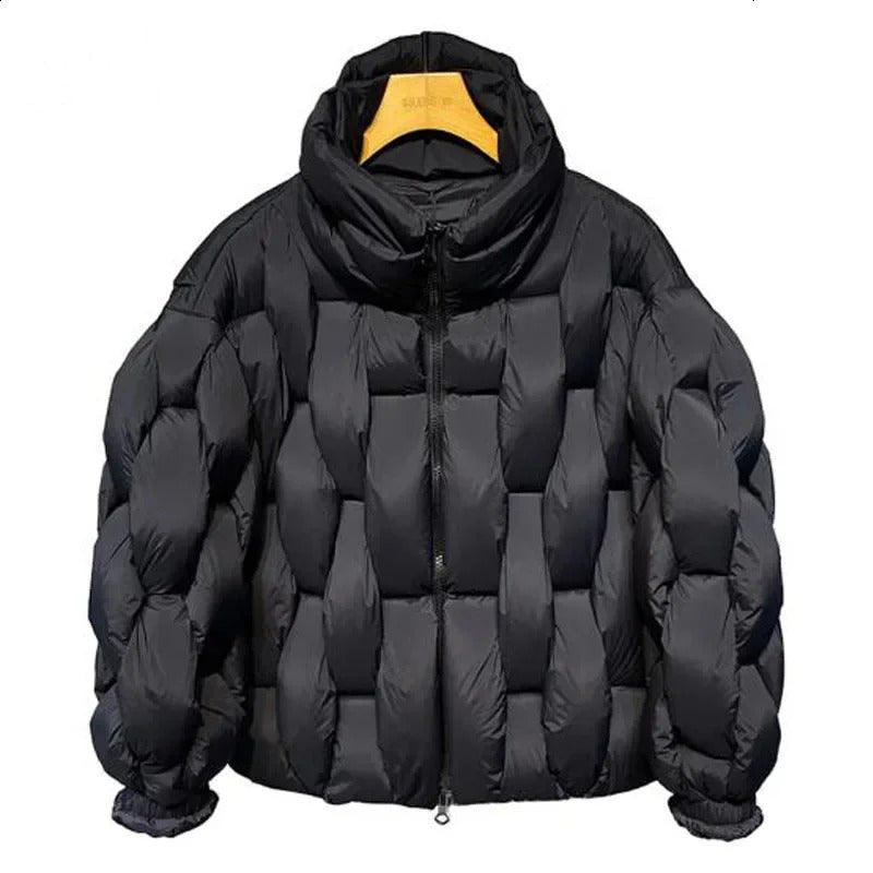 Mens Thick Parkas Jackets Square Weave High Collar Warm Jacket Casual Oversized Puffer Bubble Coat