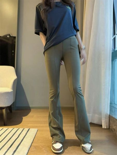 Women Yoga Flared Pants New with Pockets Ladies High Waist Slim Fit Belly Bell-bottom Trousers Shows Legs Long Yoga Fitness