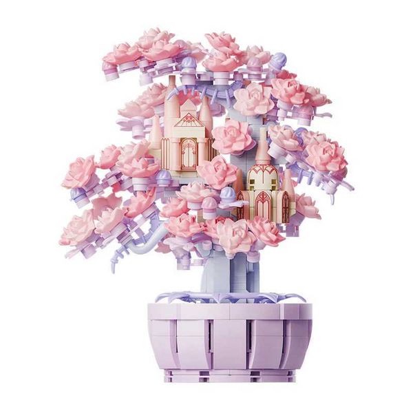 2 Sles Cute Sakura Tree House Building Blocks Decorations DIY Toys For Girls Street View Plants Model Bricks W250115
