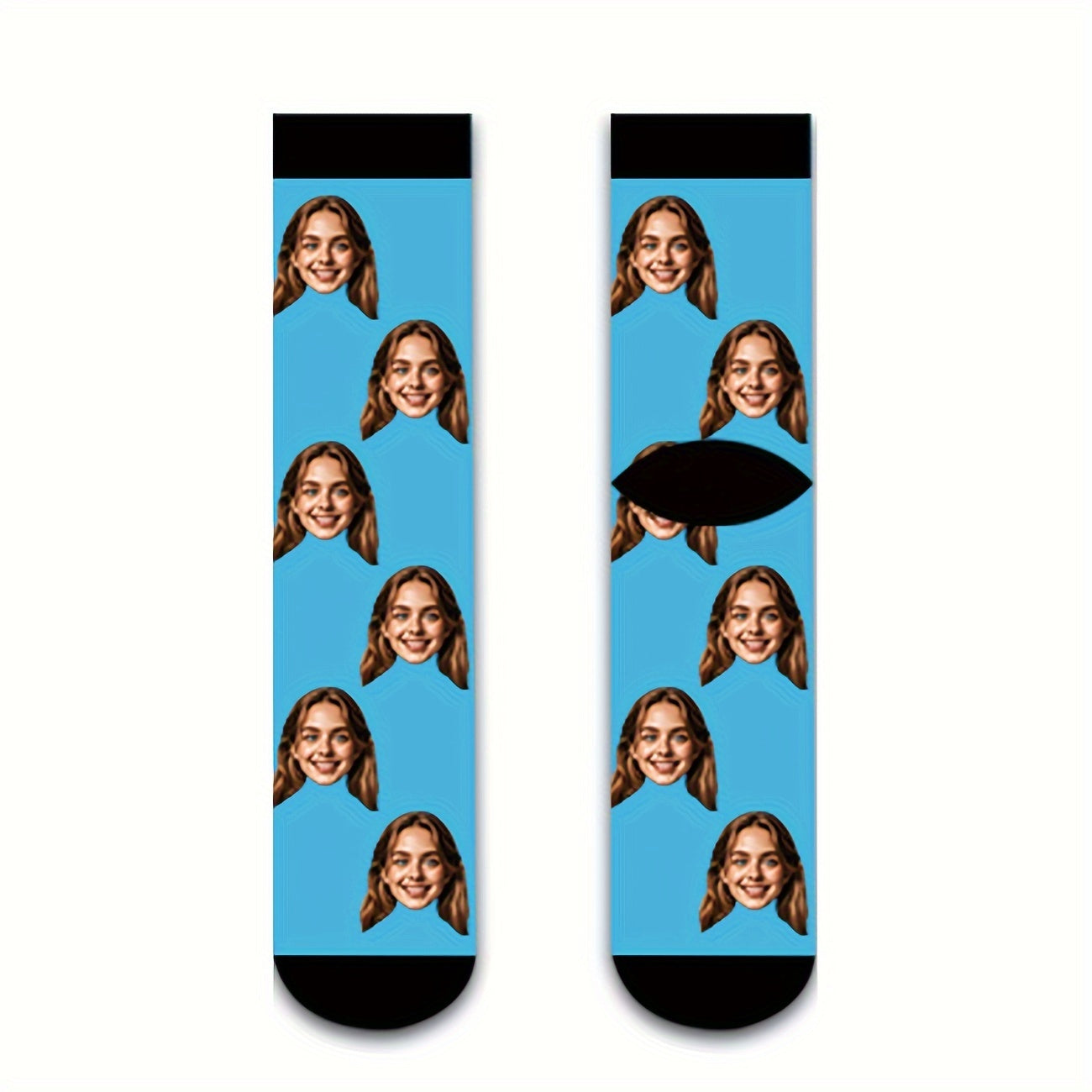 TEMU 1 Pair Personalized Photo Face Custom Socks - Your Own Picture (men's-women's) - Face-specific Design With Hair, Eyewear & Style - Via