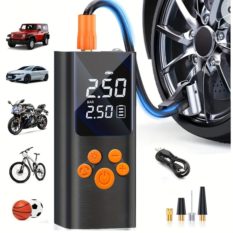 TEMU 150psi Cordless Tire Inflator Portable Tire Inflator, 150psi Cordless Air Compressor With Digital Gauge & Led Light, Usb Rechargeable, Fast