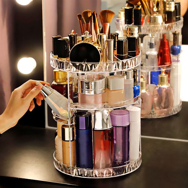 360 Large Rotating Makeup Organizer Adjustable Durable Spinning Cosmetics Skincare Perfume Brush Storage for Bathroom Dresser