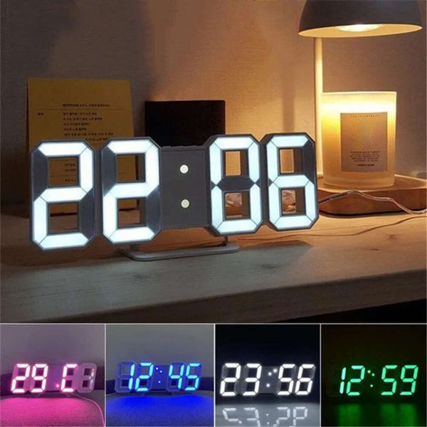 Cloc D Clock Digital LED Wall Deco Glowing Night Mode Adjustable Electronic Table Decoration Living Room Ration igital LE eco ecoration