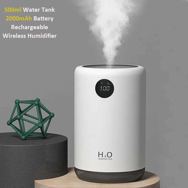 Humidifiers Wireless ultrasonic air humidifier 500ML 2000mAh portable aromatic water mist diffuser battery life display aromatherapy humidif