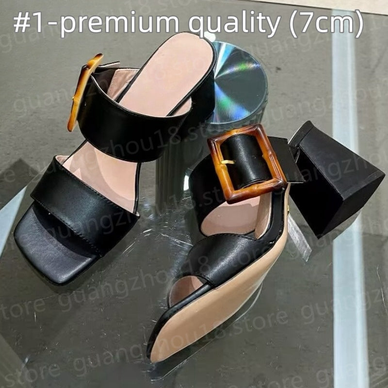 Designer Premium Slippers with 7cm Heel Women&#039;s Summer Sandals Thick Heeled Slippers 28173 28176
