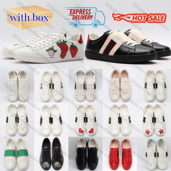 Bee Designer Sneakers Ace Low Casual Shoes Embroidered Tiger Leather Classic Shoe Green Red Stripe Luxury Mens Womens Snake Black Ivory Star