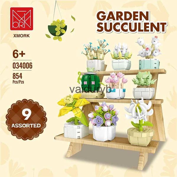 Bloc Block City DIY Potted Plants Successes Cactus Gypsophila Bonsai Tree Garden Romantic Building Model Childrens Set Toys H240527