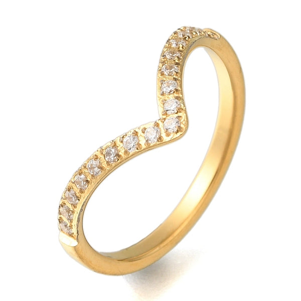 Bagues en acier inoxydable 304 avec placage ionique (IP) et micro-pavé de zircone cubique transparente en forme de V pour femmes