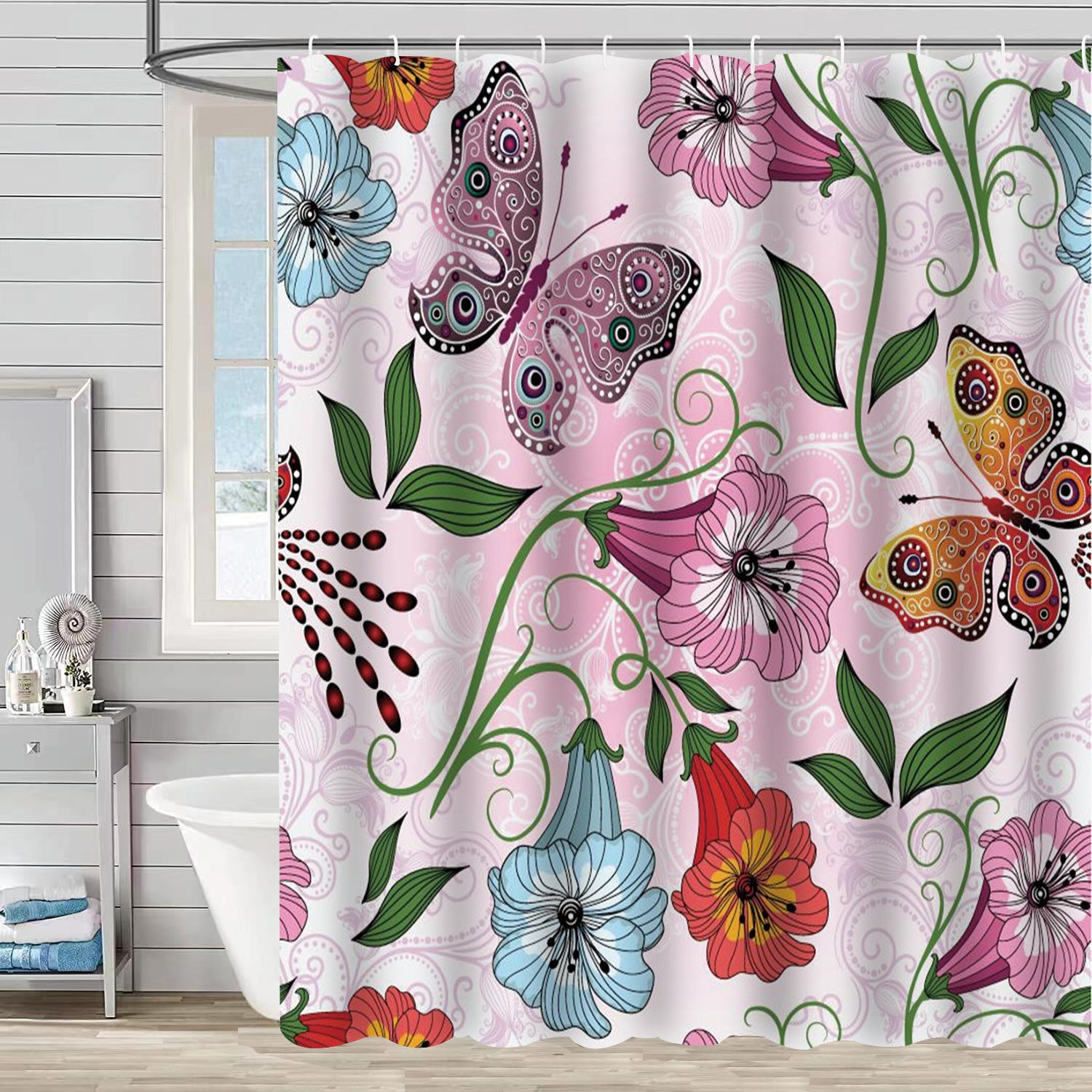 YL-37230 Waterproof Shower Curtain 3D Printed Tropical Jungle Plant Leaves and Flowers Season Polyester Shower Curtain with Hook