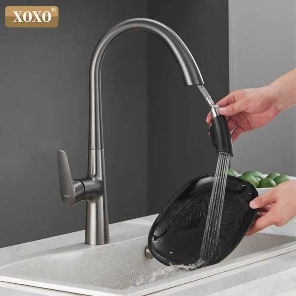 Torneiras de cozinha XOXO Manidade preta Pull Pull Kitchen Tap Single Holds Gliple