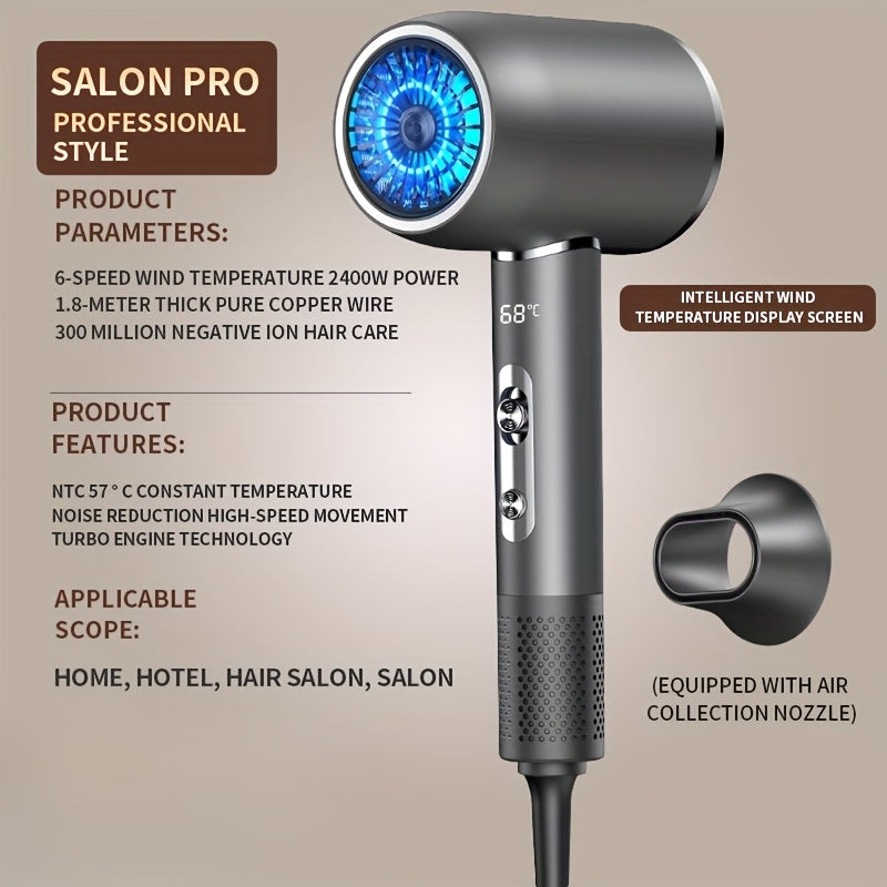 TEMU 2400w Hair Dryer With High Speed Brushless Motor, Fast Drying, Hairdryer For Travel With Magnetic Diffuser & Nozzle