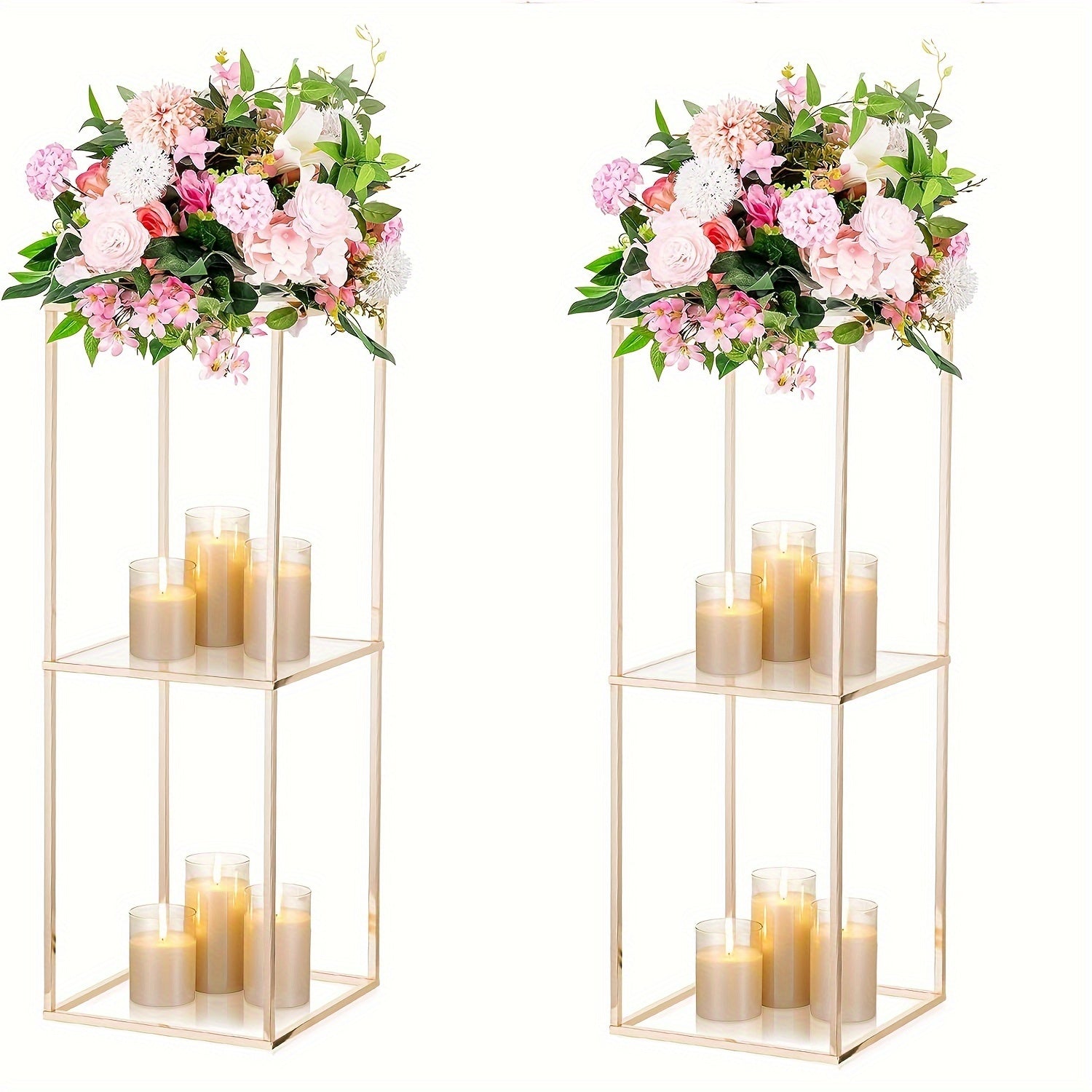 TEMU 2pcs Stand For Centerpieces: 2-layer Tall Stand Pedestal Table With Acrylic Panel Vases Cylinder Stands For Wedding Centerpiece Party Decoration