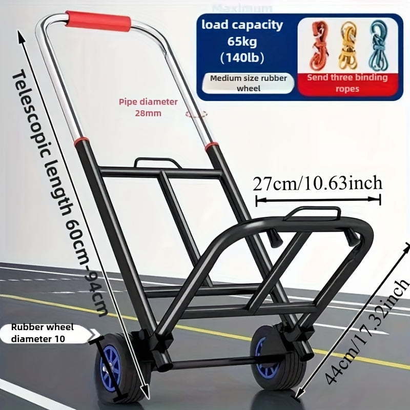 TEMU Multifunctional Foldable Trolley, 210 Lb. Load Capacity With Rubber Tires - Portable Iron Shopping And Luggage Cart, Design For And Shopping,