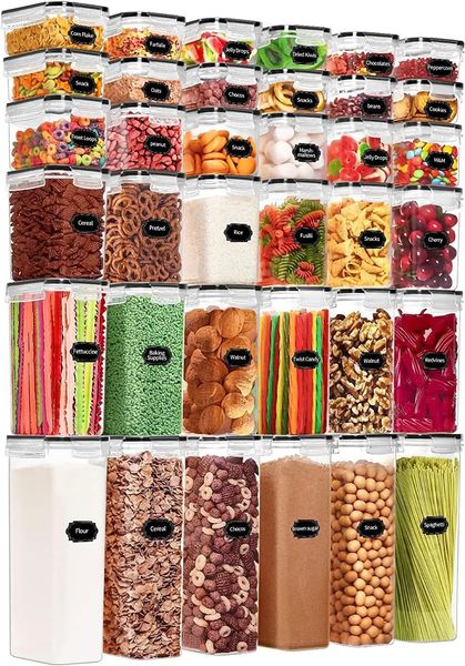 Kitchen Storage Organization Airtight Food Storage Containers for Kitchen Organization 36 pcs Plastic Food Canisters with Lids Labels Marker