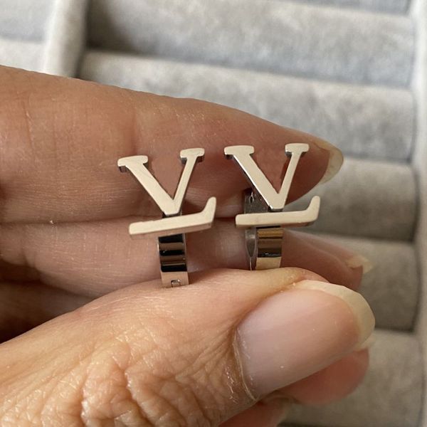 2025 Silver Color Luxury Brand Earrings Hoops 3D Simple Letter Pendant Fashion Studs Stainless Steel Earrings For Men Women