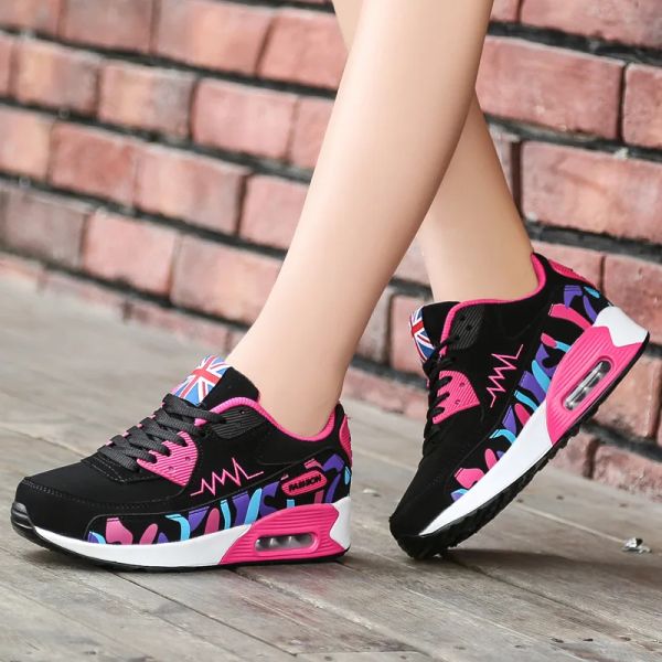 Tênis de plataforma aérea: Lace-up Wedge Casual Sport Shoes for Women DH910320090