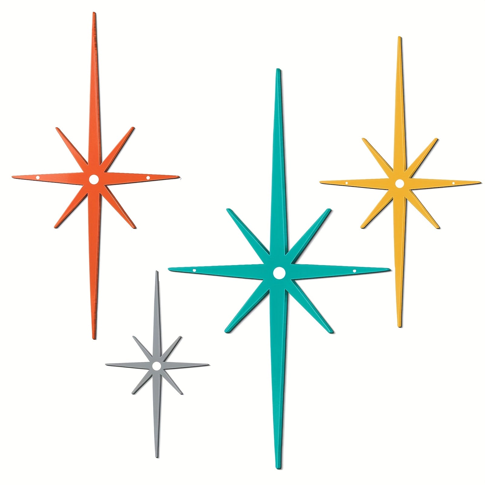 TEMU 4pcs Colorful Cast Iron Starburst Wall Decor Late Medieval Modern Vintage Atomic Star Metal Wall Art Elegant For Home Office Room