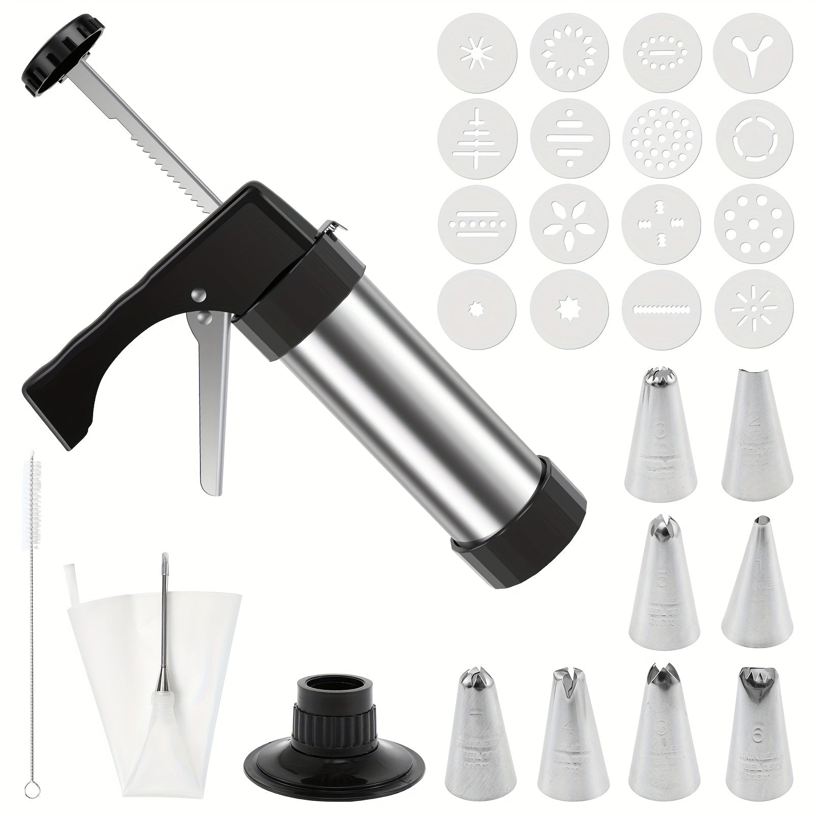 TEMU Stainless Steel Cookie Press Multipurpose Cookie Press Kit Featuring 16 Cookie Discs And 8 Icing Tips Practical Cookie Press For Baking For Diy
