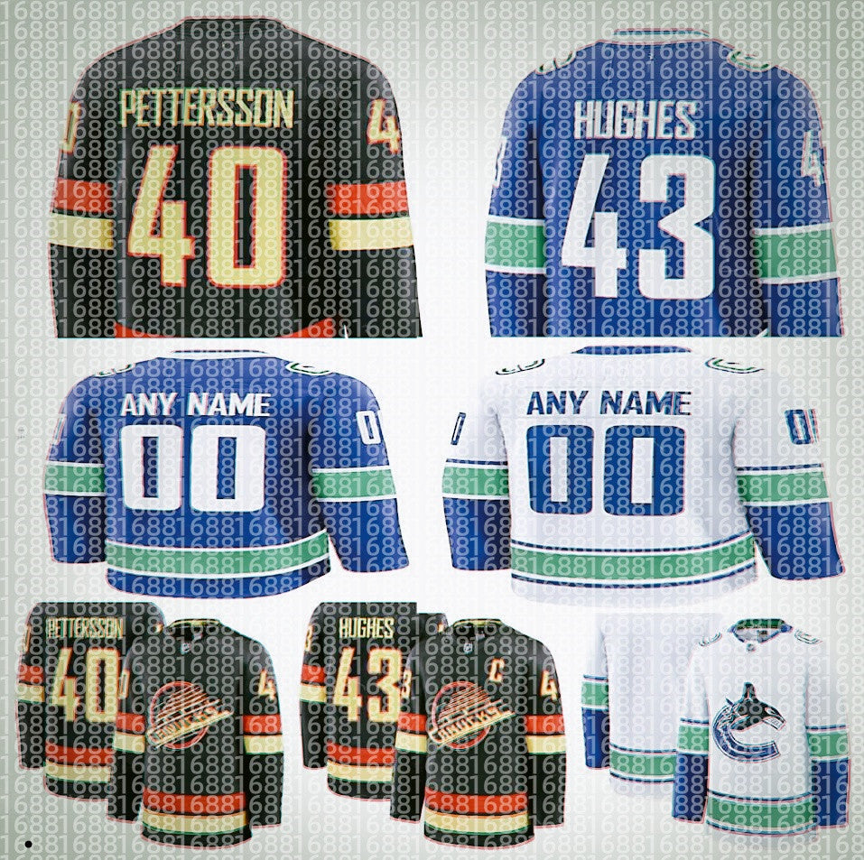 Quinn Hughes Canucks Hockey Jersey Danton Heinen Erik Brannstrom Tylers Myers Nils Hoglander Carson Soucy Aatu Raty Max Sasson Elias Pettersson MEN