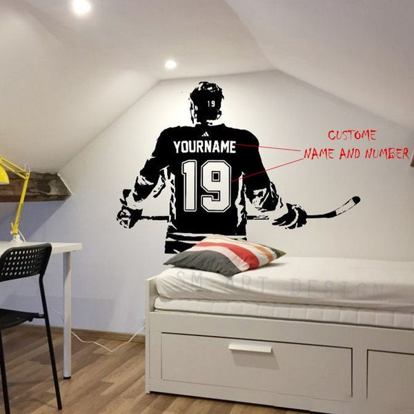 Wall Stickers Hockey Vinyl Sticker Custom Name Hockey Decal Hockey Wall Decor Numbers A1-047 Paper ROWNOCEAN Modern Ice Choose Name and Jers