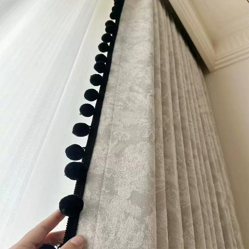 T0407 Middle Ages style yarn-dyed chenille curtain retro black edge bedroom blackout living room French curtains finished product