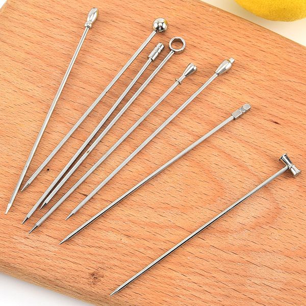 1000pcs New Metal Fruit Stick Stainless Steel Cocktail Pick Tools Reusable Silver Cocktails Drink Picks 4.3 Inches 11cm kitchen Bar Party Ba