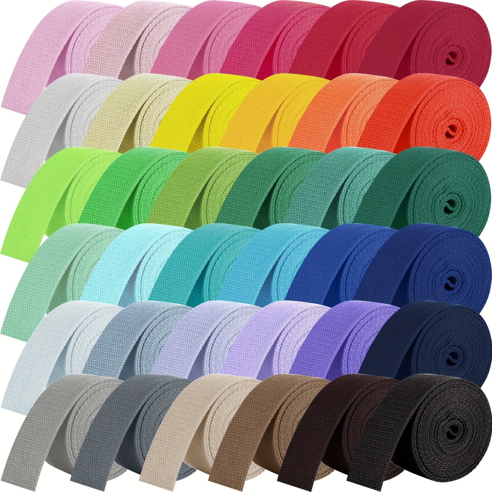 TEMU 36 Rolls Heavy Cotton-polyester Blend Webbing - 118. Per Roll, 36 Vibrant Colors For Tote Bags, Leash Straps, Crafts & Outdoor Accessories -