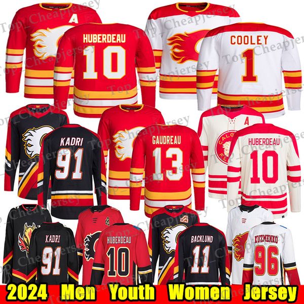 #10 Jonathan Huberdeau Reverse Retro hockey jersey #91 Nazem Kadri Devin Cooley Zayne Parekh Dustin Wolf Mikael Backlund Jarome Iginla Johnn