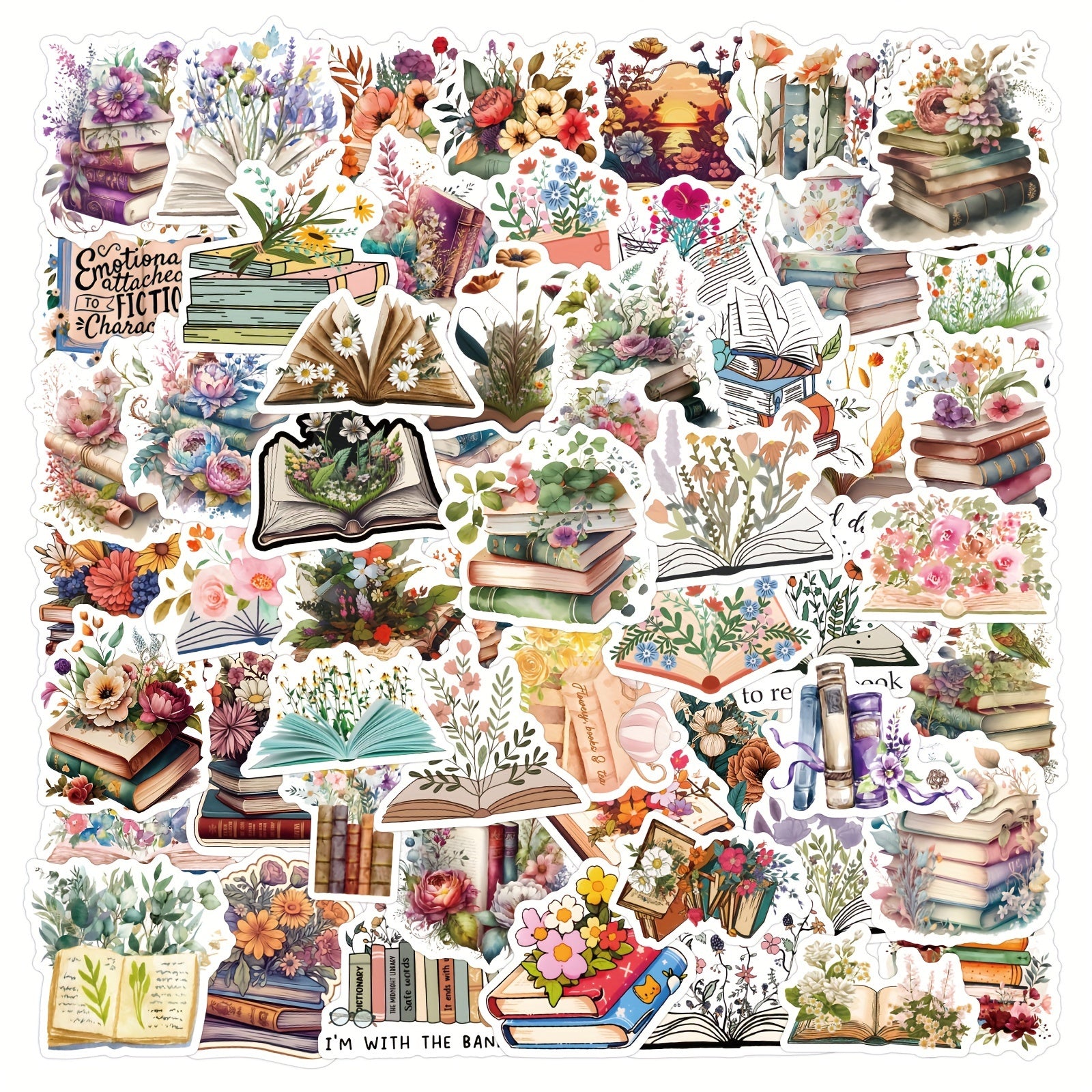 TEMU 60pcs Books And Flowers Cartoon Vinyl Graffiti Stickers For Refrigerator Luggage Skateboard Stationery Desk Mobile Phone Computer