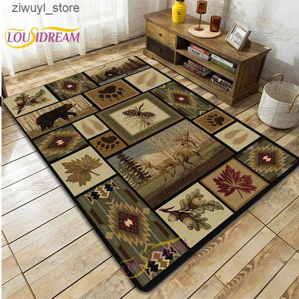 Carpets Rural style farmhouse hotel bear camel deer soft carpet square flannel home carpet retro home living room floor mat bedroom carpet L