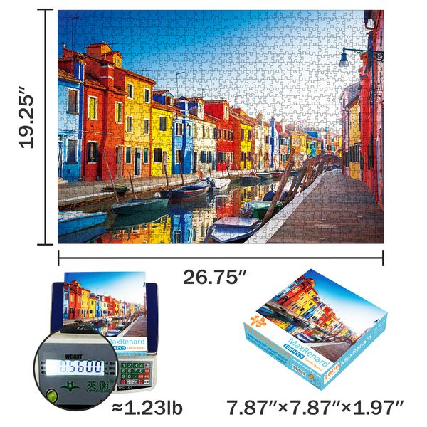 MaxRenard Jigsaw Puzzle 1000 Pieces for Adults Brilliant Venice Burano Island Environmentally Friendly Paper Christmas Gift Toy